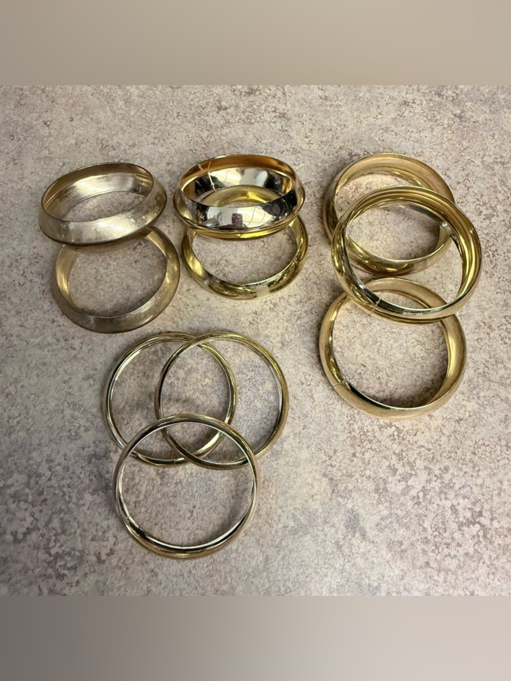 10 wide gold tone bangle bracelets